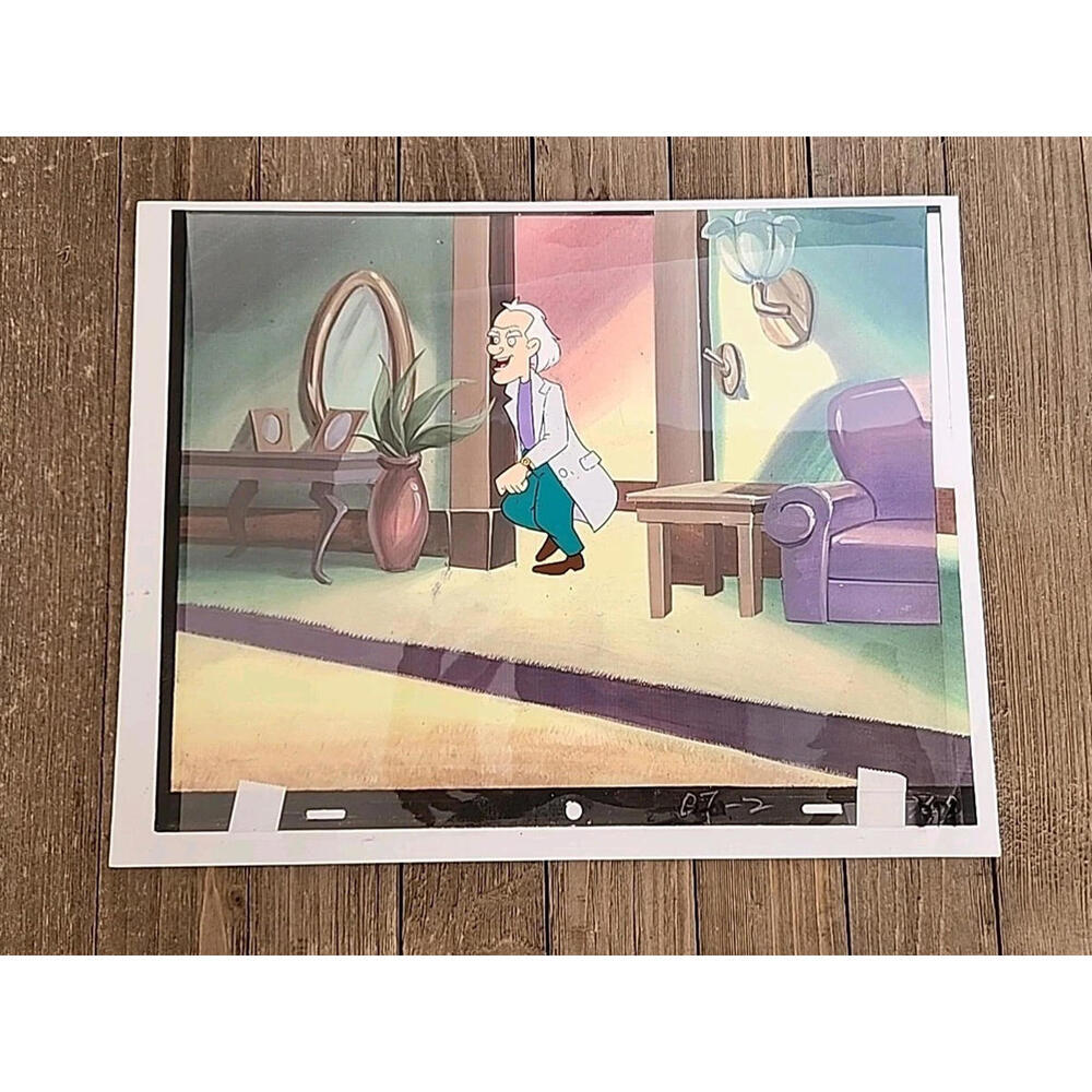 BACK TO THE FUTURE Hand-Painted + Drawn 12.5x10.5 Cartoon Animation Cel DeLorean